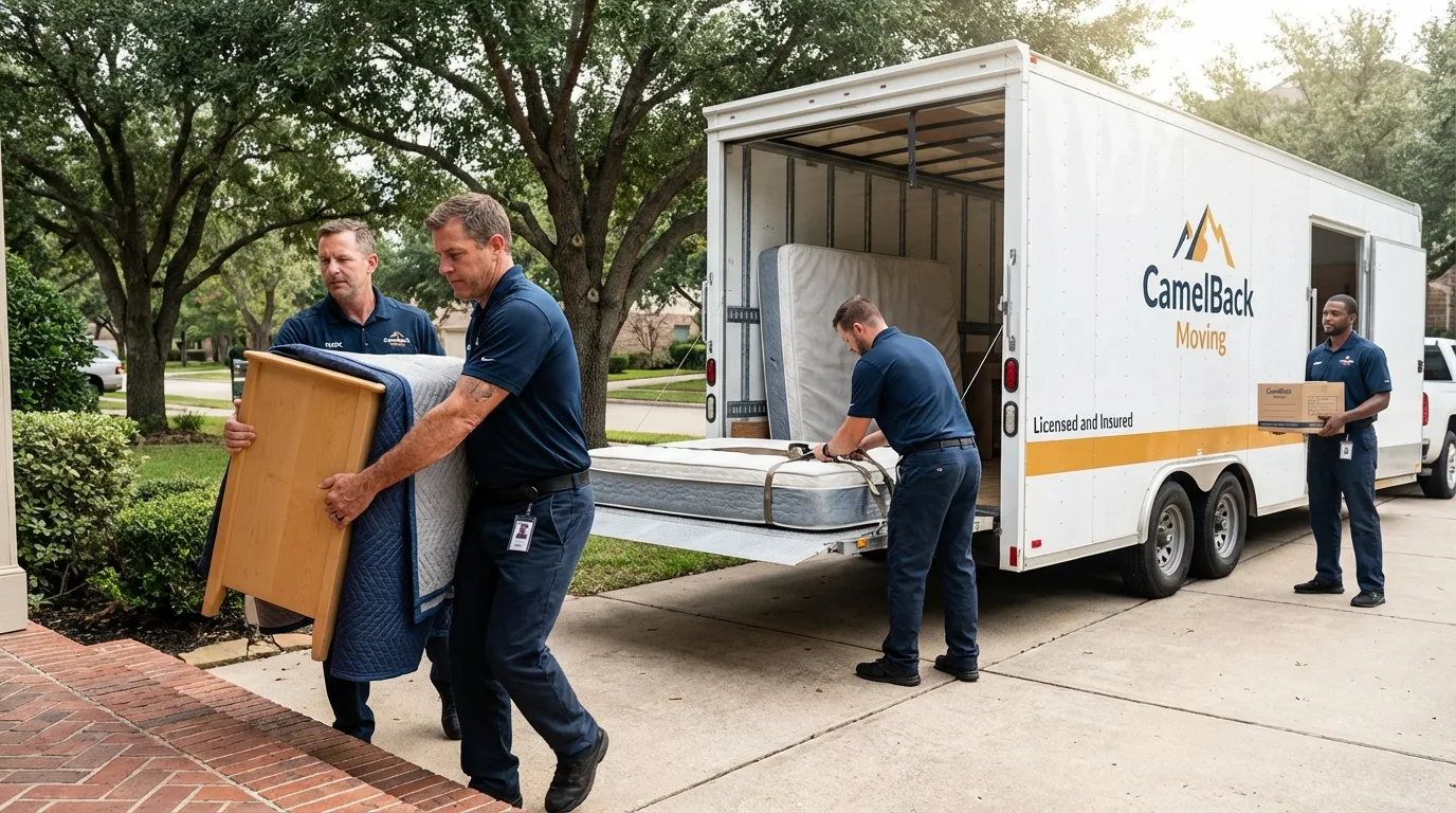 Crew loading residential truck for cross-state move from Gastonia, NC